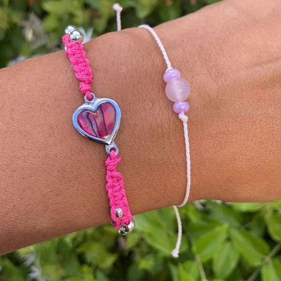 Mommy & Me Girl Love Rose quartz Stone set bracelet Handmade, pink/silver. - Picture 9 of 10